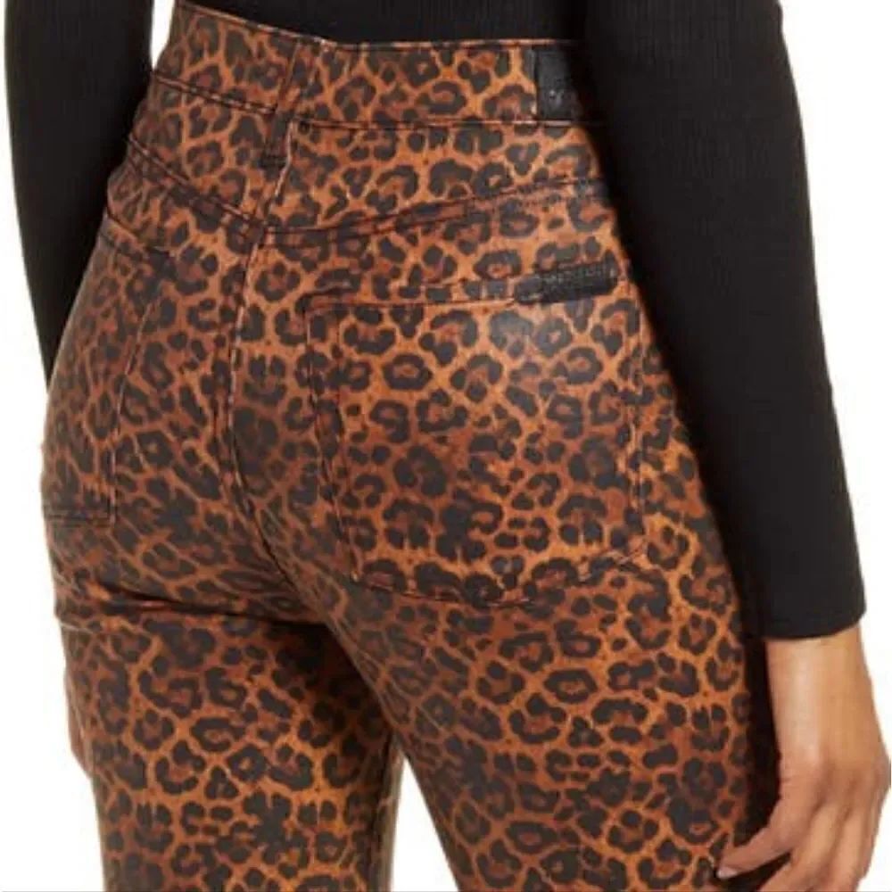 7 for all Mankind Leopard Print High-rise Slim-fit Kick Flare Jeans NEW